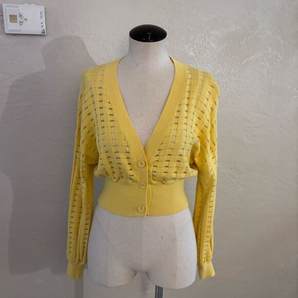Forever 21 Yellow Cropped Cardigan Women's Sweater Sz Small - Picture 1 of 6
